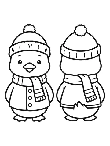 Desenho de paper duck com roupa de inverno para colorir