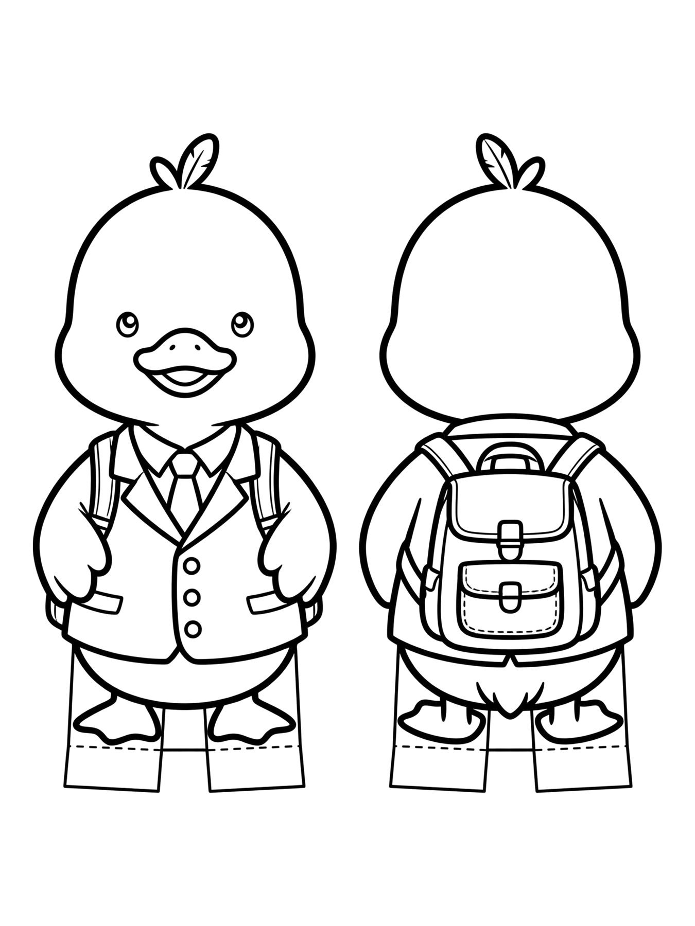 Desenho de paper duck com uniforme escolar e mochila para colorir