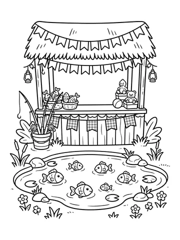 Desenho de pescaria de festa junina para colorir