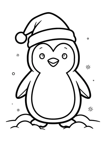Desenho de pinguim com gorro de Natal para colorir