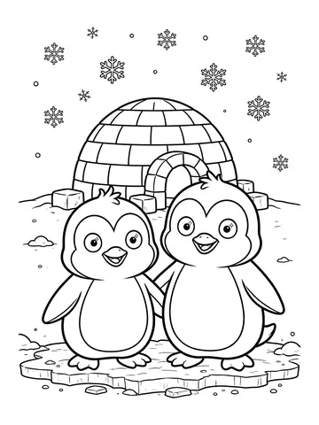 Desenho de pinguins no gelo para colorir