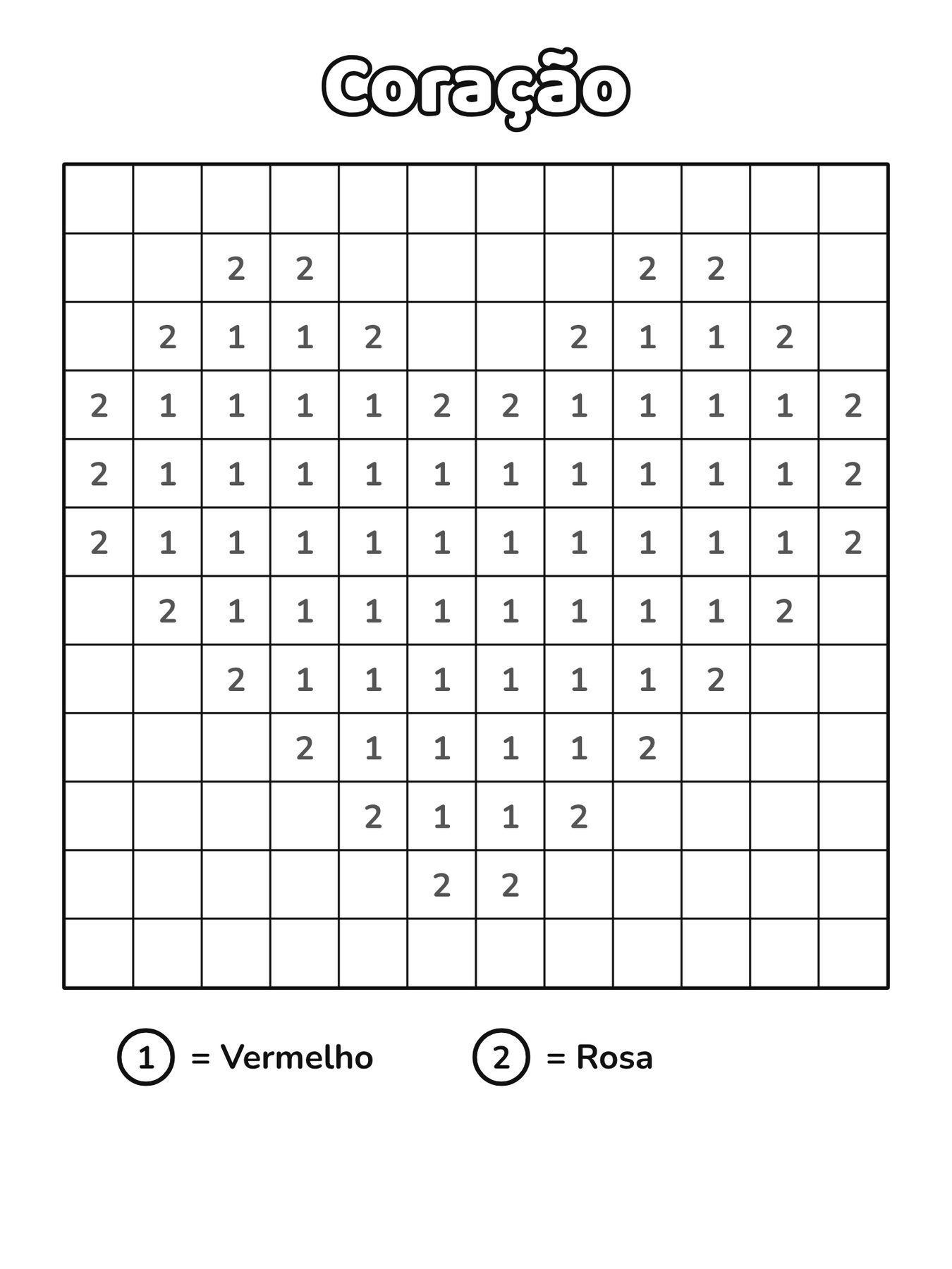 Coração em mosaico para pintar por números