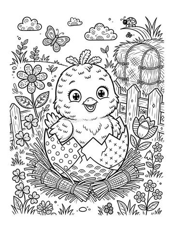 Desenho de pintinho saindo do ovo para colorir
