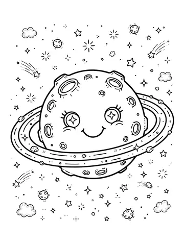 Desenho de planeta fofo com estrelas para colorir