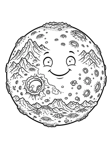 Desenho de planeta Marte com crateras e montanhas para colorir