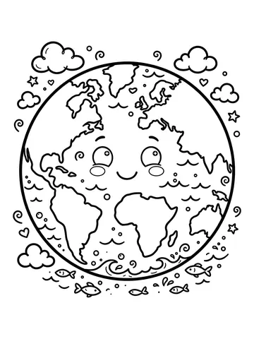 Desenho de planeta Terra com continentes e oceanos para colorir