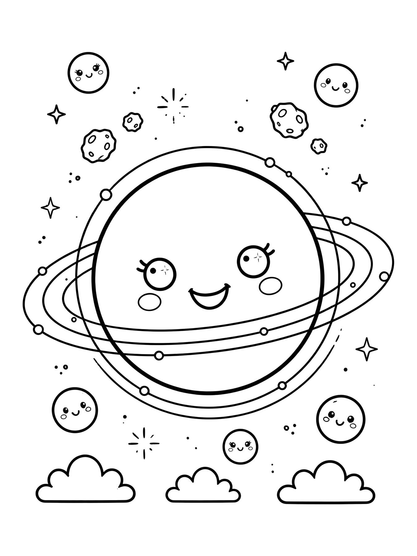 Desenho de planeta Urano com anéis finos para colorir