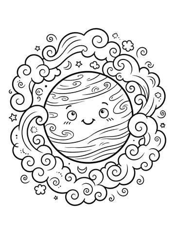 Desenho de planeta Vênus com nuvens para colorir