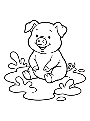 Desenho de porquinho na lama para colorir