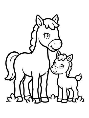Desenho de potrinho com a mãe para colorir