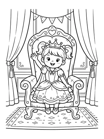 Desenho de princesa sentada no trono para colorir