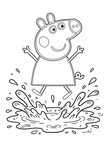Desenho de Peppa Pig pulando na poca de lama para colorir