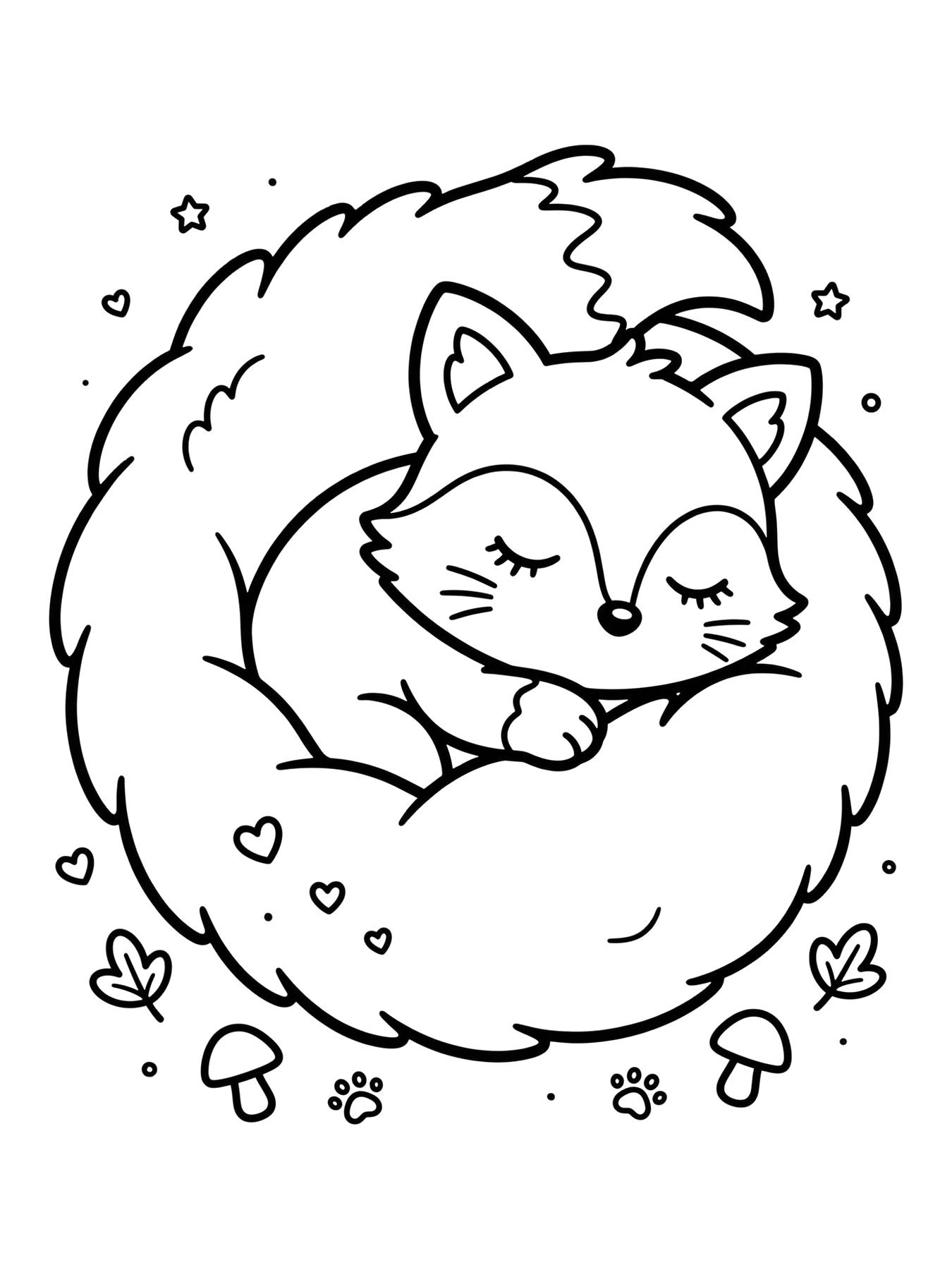 Desenho de raposa fofa dormindo para colorir