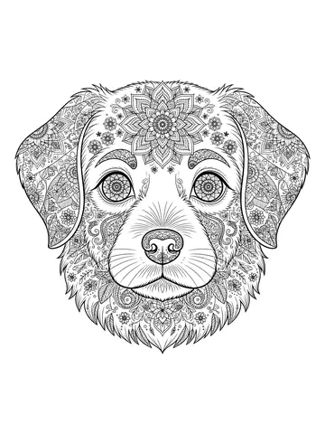 Desenho de retrato de cachorro com padrões detalhados para colorir