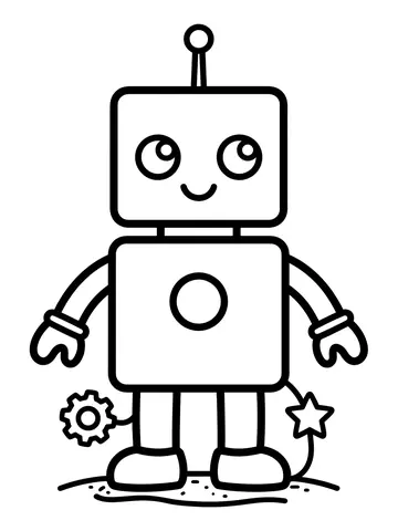 Desenho de robô fofo quadrado com antena para colorir