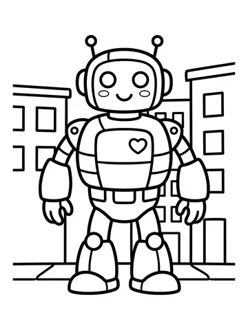 Desenho de robô gigante na cidade para colorir