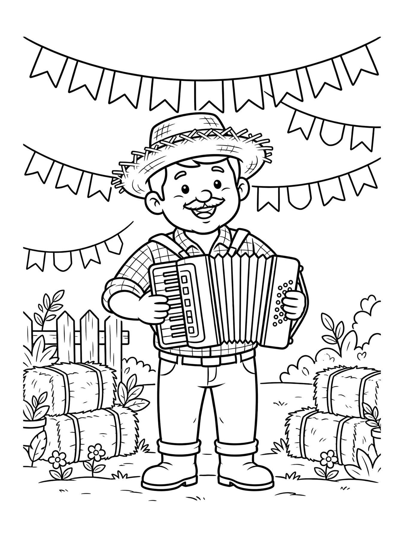 Desenho de sanfoneiro tocando para colorir