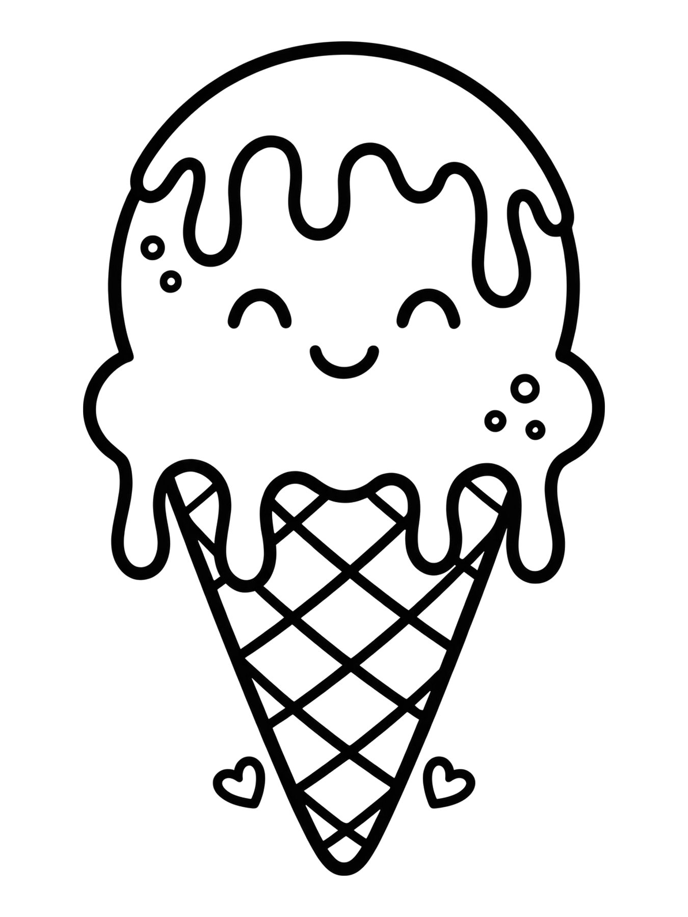 Desenho de sorvete kawaii com cobertura para colorir
