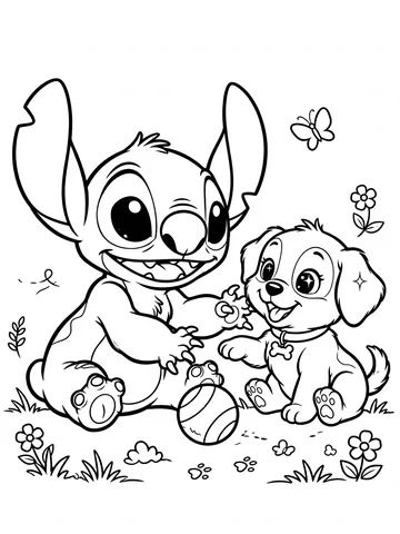 Desenho de Stitch com cachorrinho para colorir