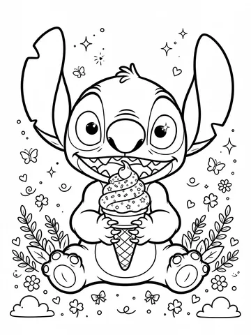 Desenho de Stitch com sorvete para colorir