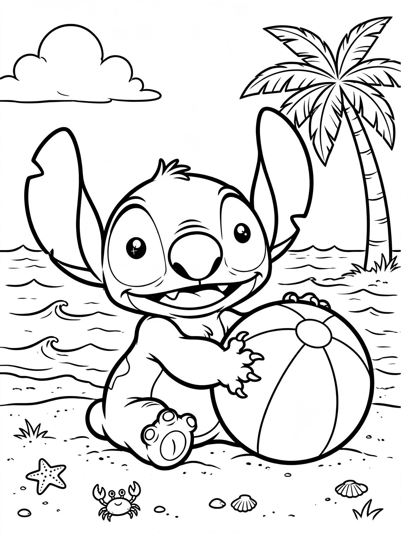 Desenho de Stitch na praia para colorir