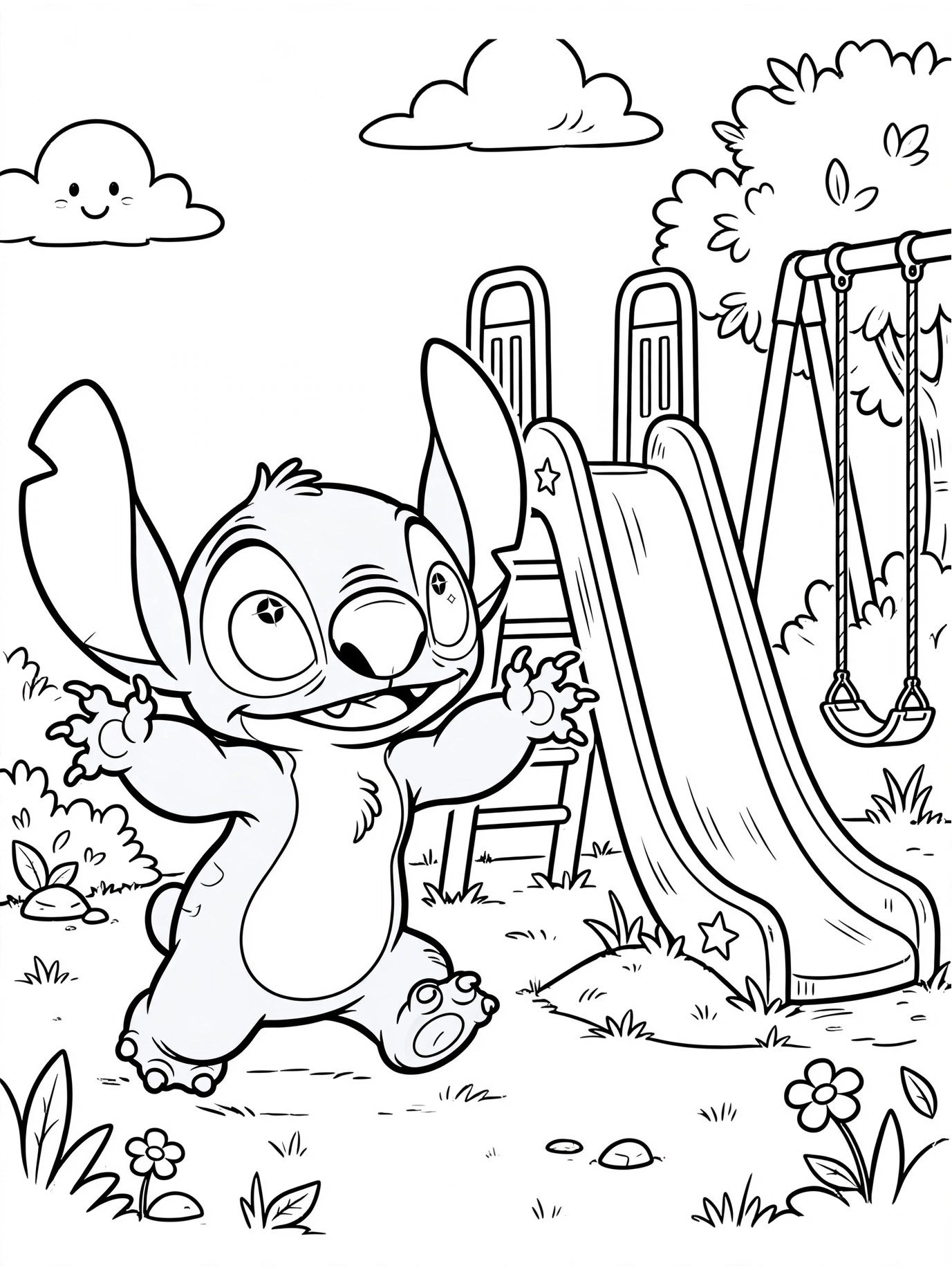 Desenho de Stitch no parque para colorir