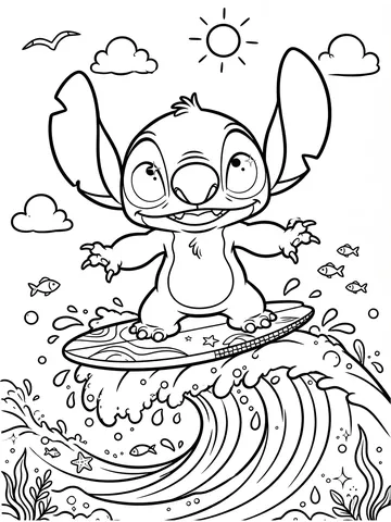 Desenho de Stitch surfando para colorir