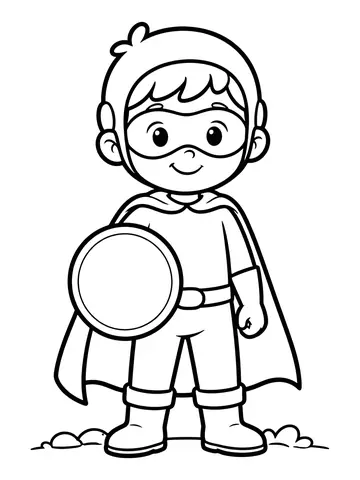 Desenho de super-herói original com escudo redondo liso para colorir