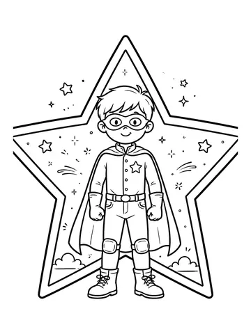 Desenho de super-herói original dentro de uma estrela gigante para colorir