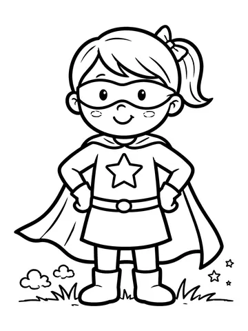 Desenho de super-heroína original menina com capa e estrela no peito para colorir