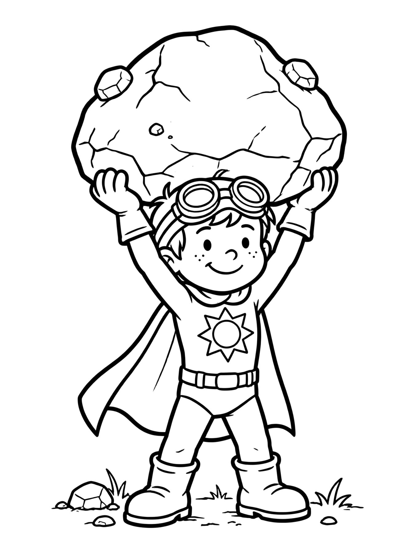Desenho de super Zé levantando uma pedra gigante para colorir