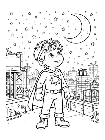 Desenho de super Zé no telhado olhando a lua para colorir
