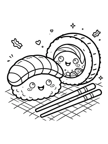 Desenho de sushi kawaii para colorir