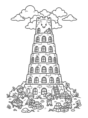 Desenho de torre de Babel para colorir