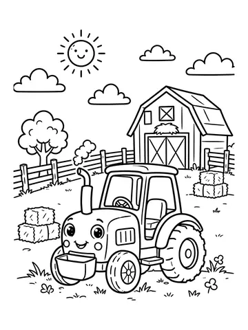 Desenho de trator na fazenda para colorir