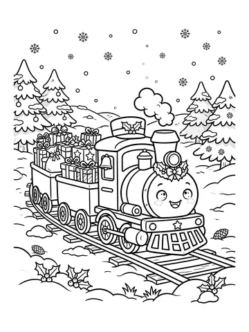 Desenho de trem de Natal com presentes para colorir