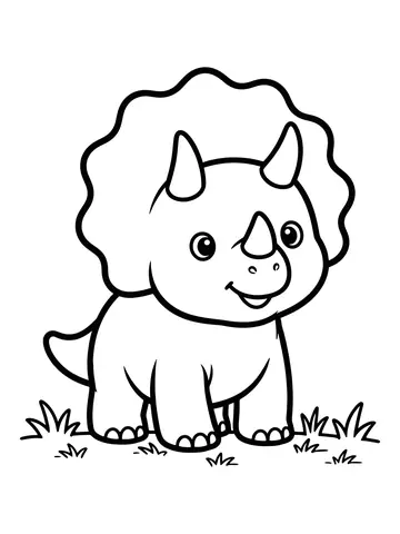 Desenho de triceratops fofo no campo para colorir