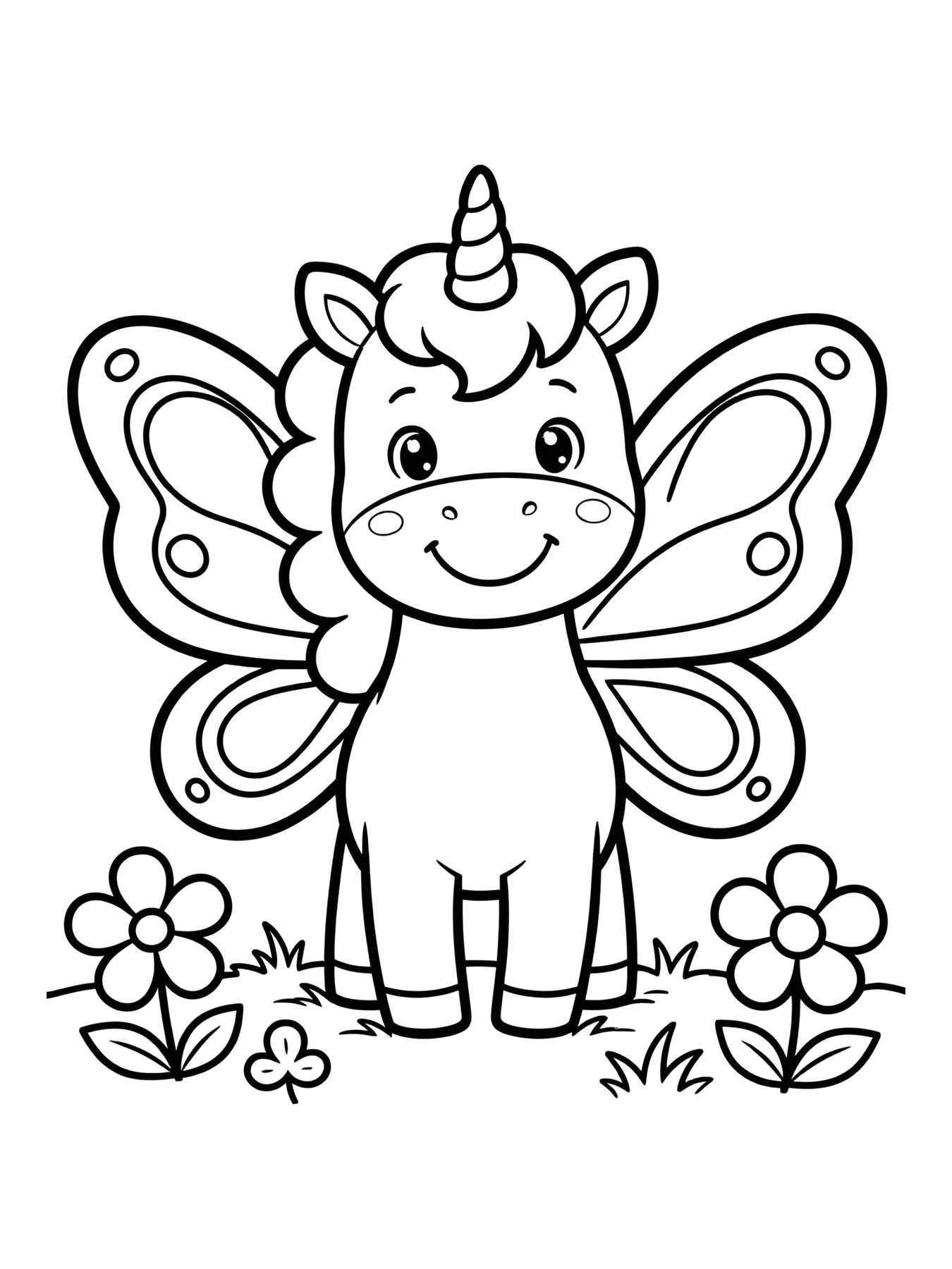 Desenho de unicórnio com asas de borboleta para colorir
