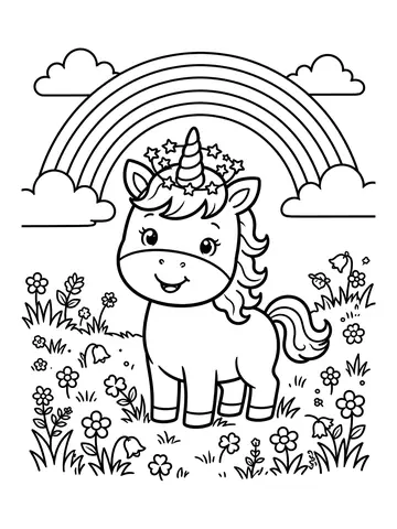 Desenho de unicórnio com coroa de estrelas para colorir