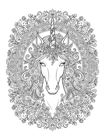 Desenho de unicórnio mandala detalhado para colorir