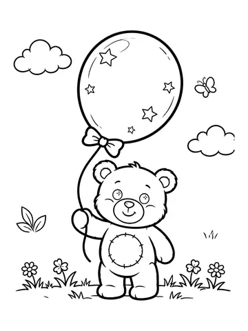 Desenho de ursinho com balão para colorir