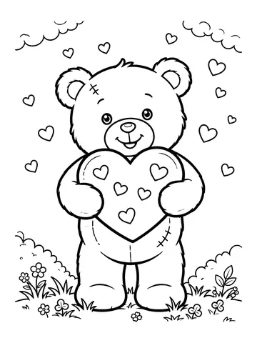 Desenho de urso segurando coração para colorir