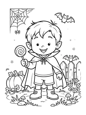 Desenho de vampirinho fofo com capa sorrindo para colorir
