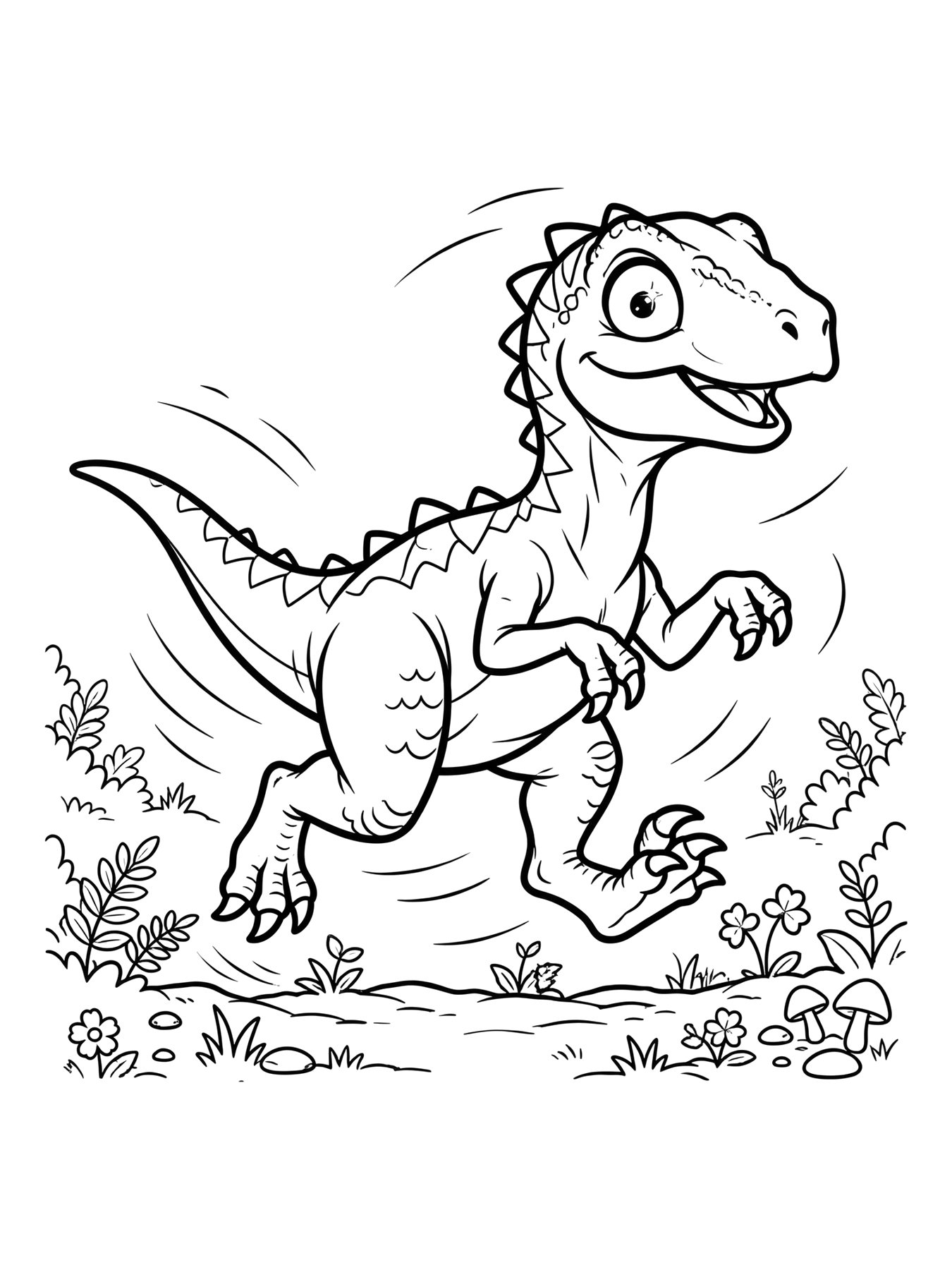 Desenho de velociraptor fofo correndo para colorir