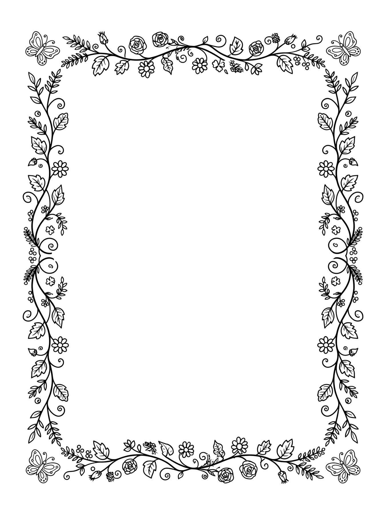 Desenho de versículo em moldura de flores sem texto para colorir