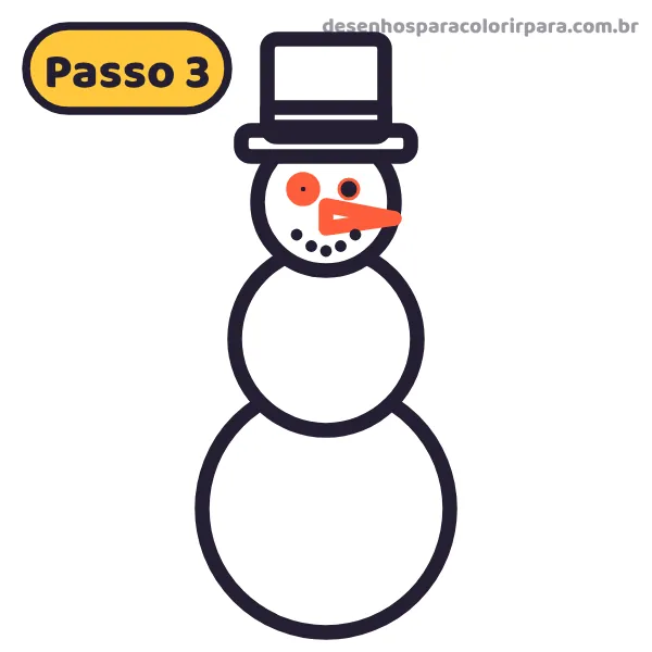 Passo 3: olhos, nariz de cenoura e sorriso do boneco de neve