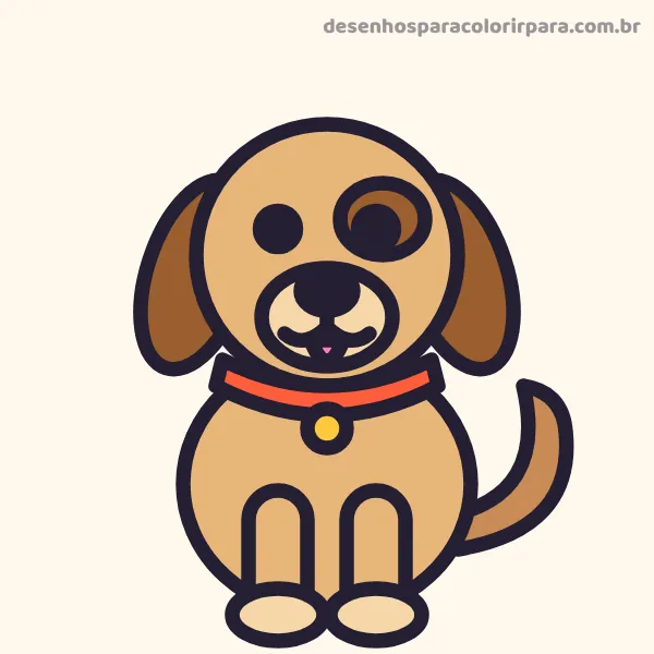 Desenho de cachorro fácil colorido com coleira vermelha