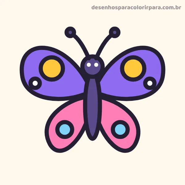 Desenho de borboleta fácil colorido em roxo, rosa e amarelo