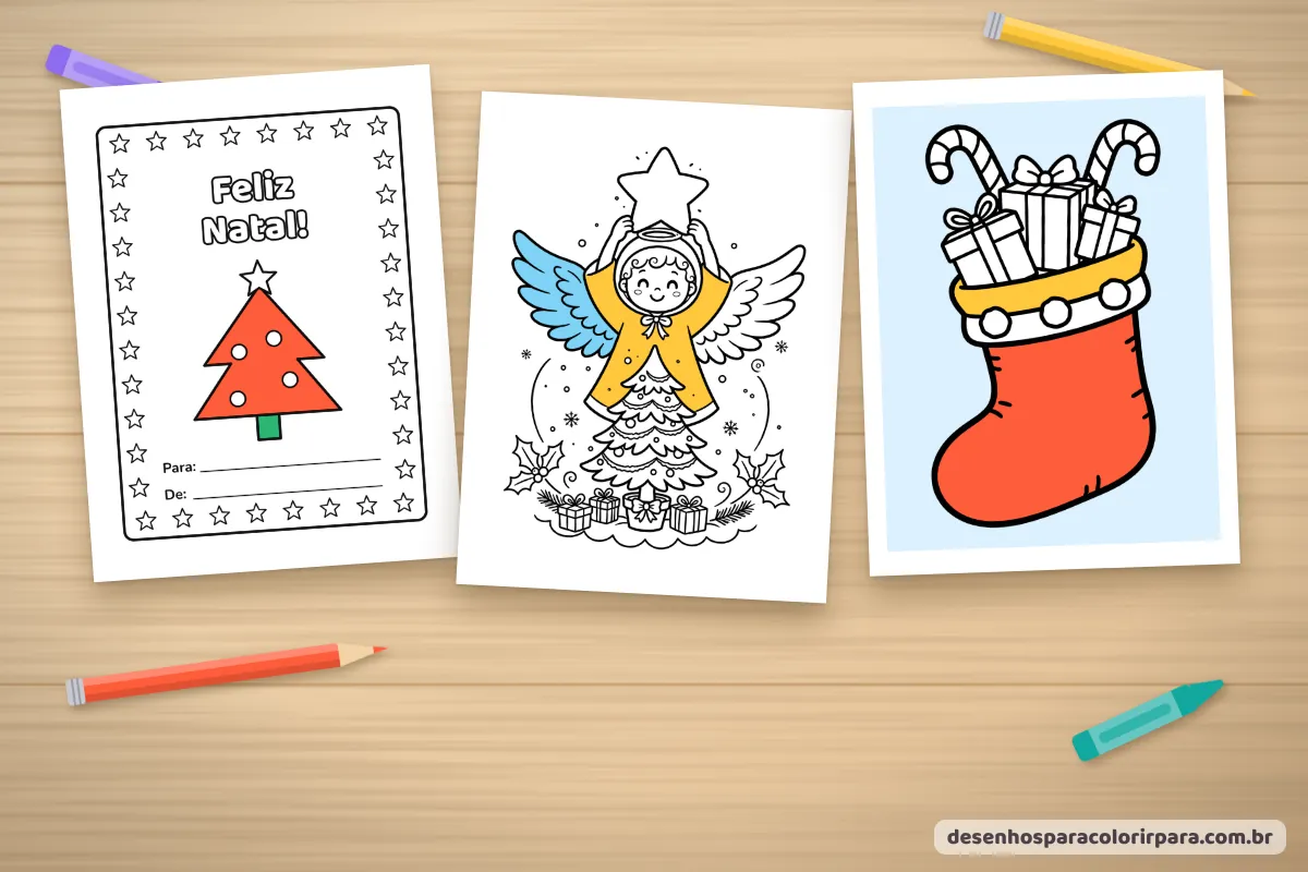 Modelos de cartão de Natal coloridos por crianças