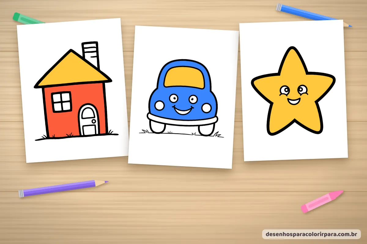 Folhas A4 com desenhos simples prontos para imprimir e colorir